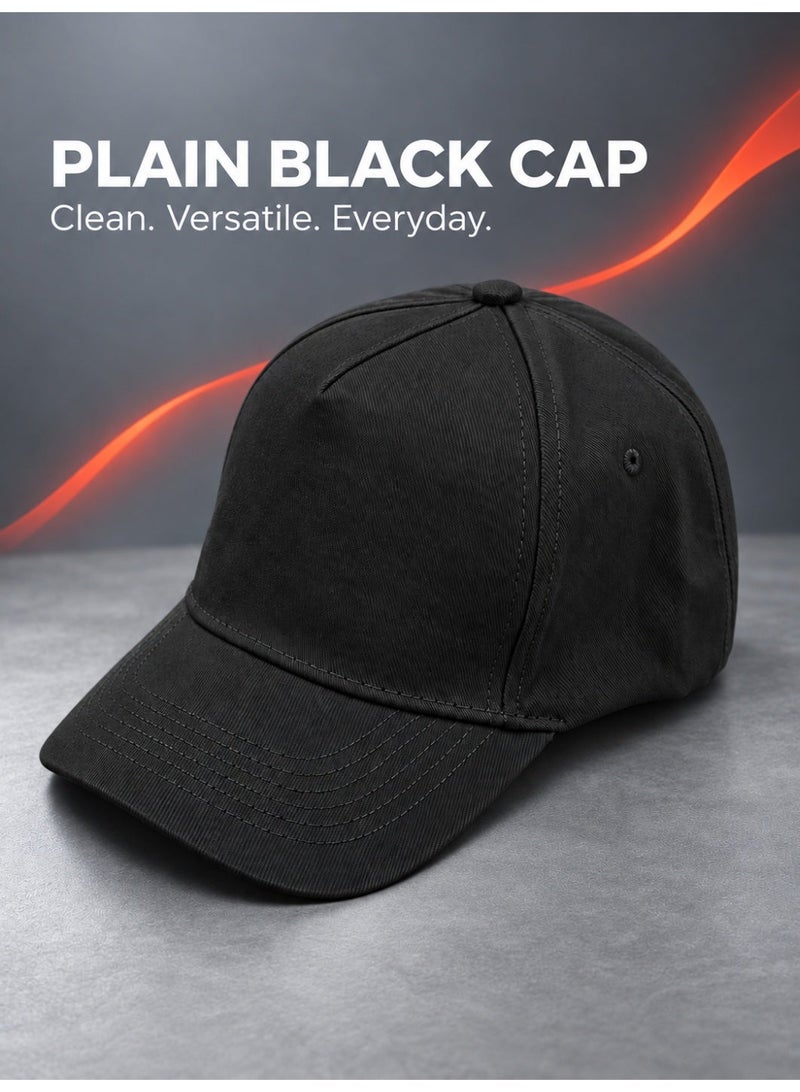 Plain Black Cap for Men and Women, Cotton, Adjustable Buckle - Image 1