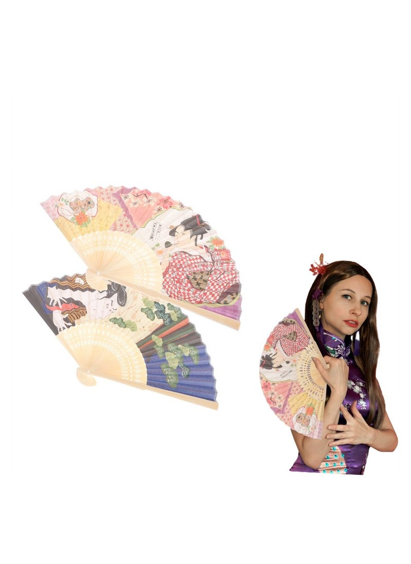 Y&D Foldable Fan, Handheld Chinese Decor Bamboo Fans, Japanese Style Fan for Men/Women with Oriental Culture, Adornment Outdoor, Club, Event, Party, Dance, Decoration (2 Pack)  - Image 1