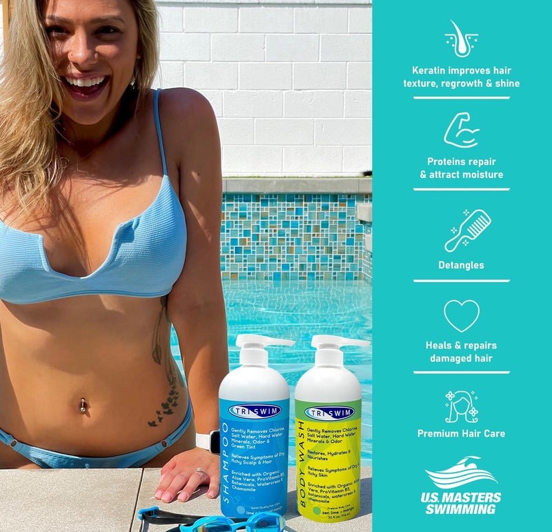 Triswim Swim Shampoo and Body Wash Bundle 32oz Bottles with Pump | Removes Chlorine, Saltwater, Hard Water, Bromine & Odors | Hydrates Hair & Skin - with Aloe Vera, Pro-Vitamin B5 - Image 4