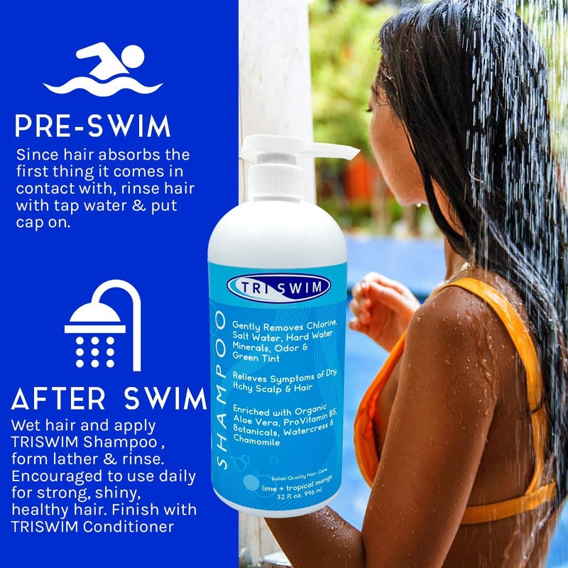 Triswim Swim Shampoo and Body Wash Bundle 32oz Bottles with Pump | Removes Chlorine, Saltwater, Hard Water, Bromine & Odors | Hydrates Hair & Skin - with Aloe Vera, Pro-Vitamin B5 - Image 2