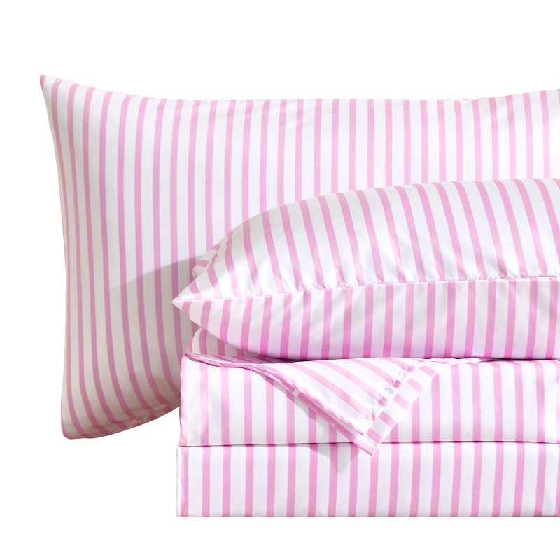 M&Co MCO 4Pieces Striped Sheets Set, Breathable Queen Sheet Set with 16" Deep Pocket,Modern & Luxury, Brushed Microfiber Bedding Set(Queen, Pink Simple) - Image 1