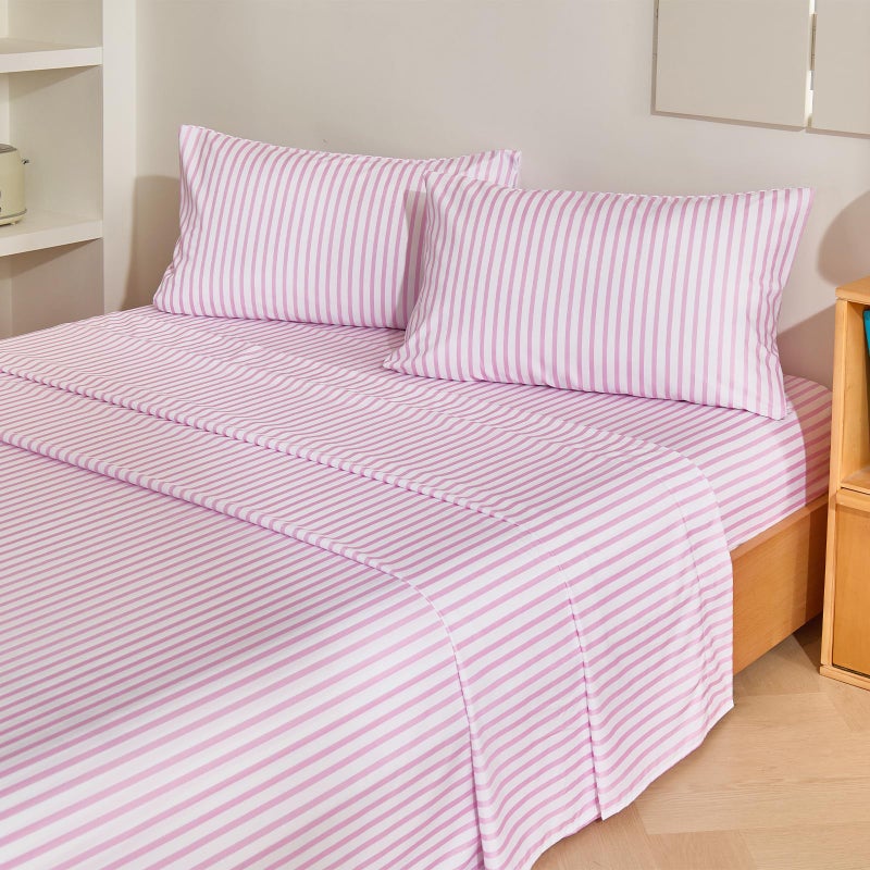 M&Co MCO 4Pieces Striped Sheets Set, Breathable Queen Sheet Set with 16" Deep Pocket,Modern & Luxury, Brushed Microfiber Bedding Set(Queen, Pink Simple) - Image 3