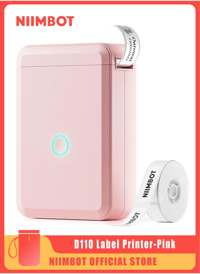 NIIMBOT D110 Label Printer Thermal Label Maker Machine with 1 Roll 15mm*30mm White Tape, Portable Mini Wireless Bluetooth Sticker Printer for Phone Easy to Use for School Office Home Organization Rechargeable Use, Mobile Phone Editable, Printable Width 10-15mm, Pink  - Image 1