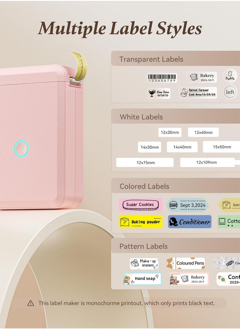 NIIMBOT D110 Label Printer Thermal Label Maker Machine with 1 Roll 15mm*30mm White Tape, Portable Mini Wireless Bluetooth Sticker Printer for Phone Easy to Use for School Office Home Organization Rechargeable Use, Mobile Phone Editable, Printable Width 10-15mm, Pink  - Image 2