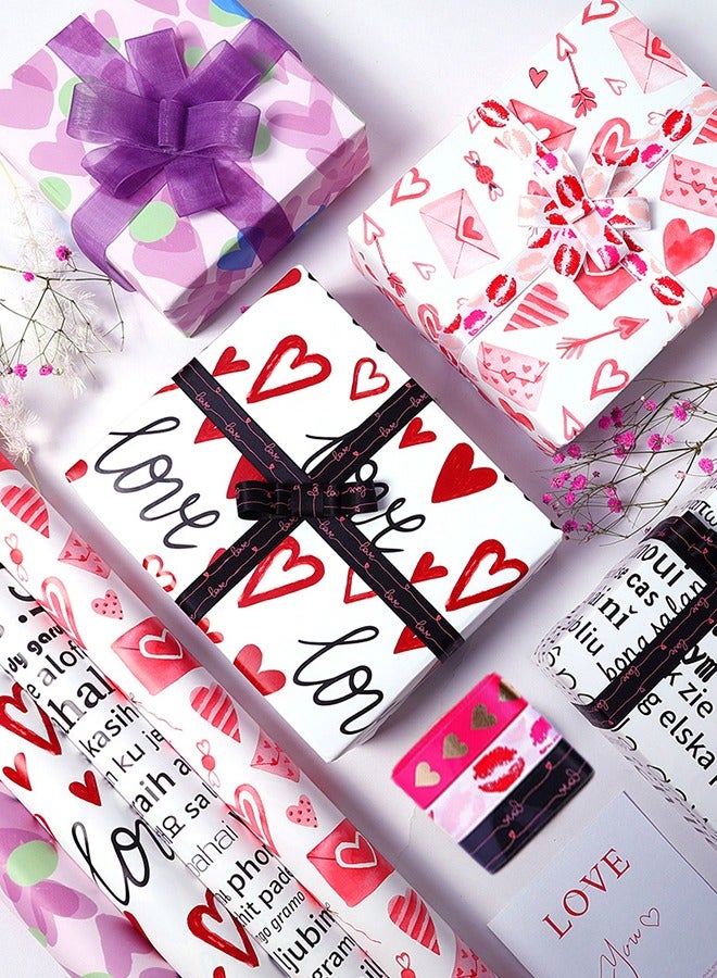 CHENYA 4 Sheets Gift Wrapping Paper Set with Couple Boyfriend and Girlfriend Series Paper for Her him Girls Boys Gift for Party Birthday, Holiday, Wedding  - Image 3