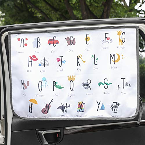 BEBEDECO Magnetic Car Sun Shade Curtain for Side Window – Sun Blocker and UV Protector for Baby, Kids, and Pets – Universal Fit with Built-in Magnets for Steel-Framed Door (Be-Kids Alphabet) - Image 1