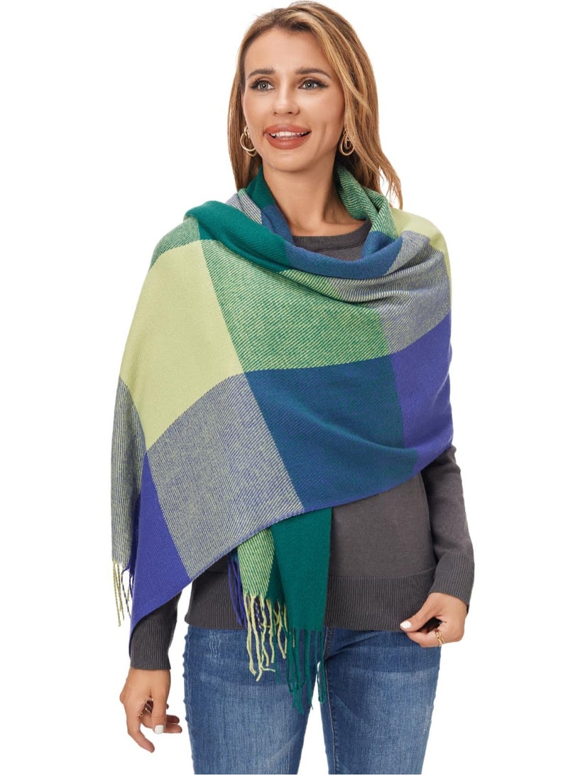 وشاح شتوي مريح للنساء، شال كبير بتصميم مربعات، لفافة أنيقة للطقس البارد، هدية مثالية للسيدات الأنيقات - Image 3