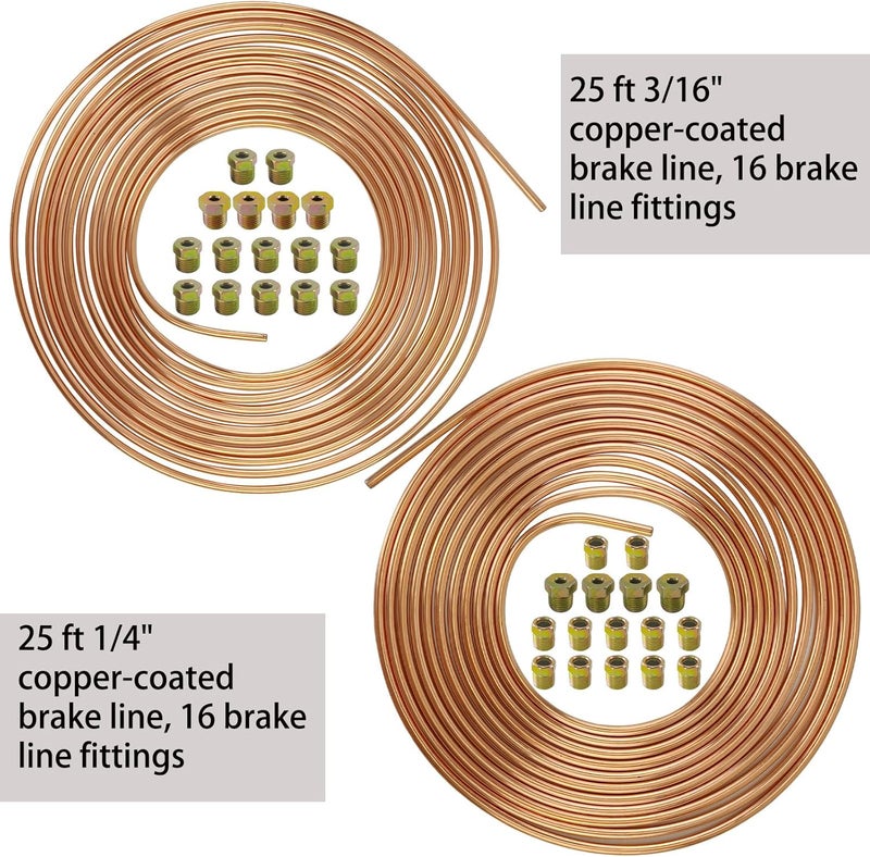 AeKeatDa 2 Sets of 50Ft Brake Line Tubing Kit 25 ft 3/16" and 25 ft 1/4" Brake Line Tubing(Includes 32Fittings) Flexible Tube Kit - Image 5