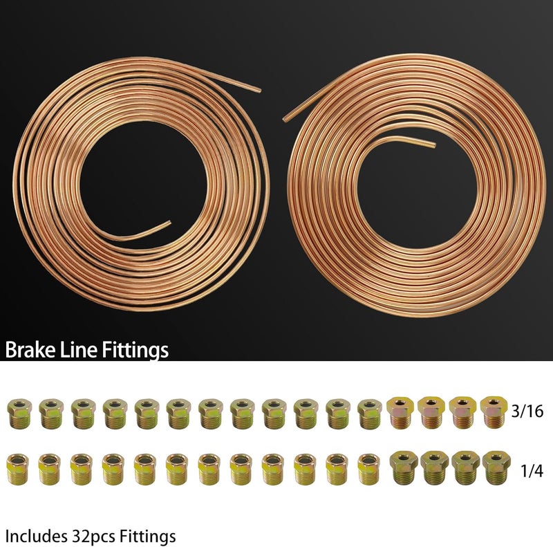 AeKeatDa 2 Sets of 50Ft Brake Line Tubing Kit 25 ft 3/16" and 25 ft 1/4" Brake Line Tubing(Includes 32Fittings) Flexible Tube Kit - Image 2