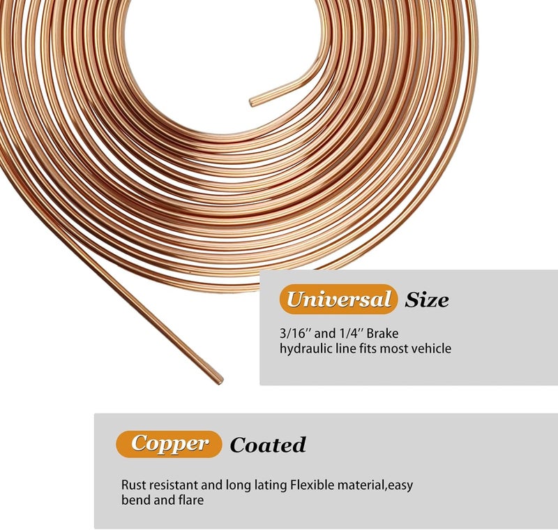 AeKeatDa 2 Sets of 50Ft Brake Line Tubing Kit 25 ft 3/16" and 25 ft 1/4" Brake Line Tubing(Includes 32Fittings) Flexible Tube Kit - Image 3