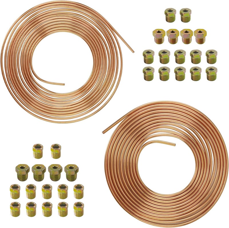 AeKeatDa 2 Sets of 50Ft Brake Line Tubing Kit 25 ft 3/16" and 25 ft 1/4" Brake Line Tubing(Includes 32Fittings) Flexible Tube Kit - Image 1