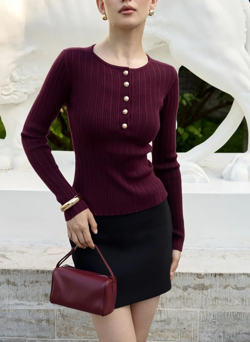 Lichi Textured knit jumper with large buttons