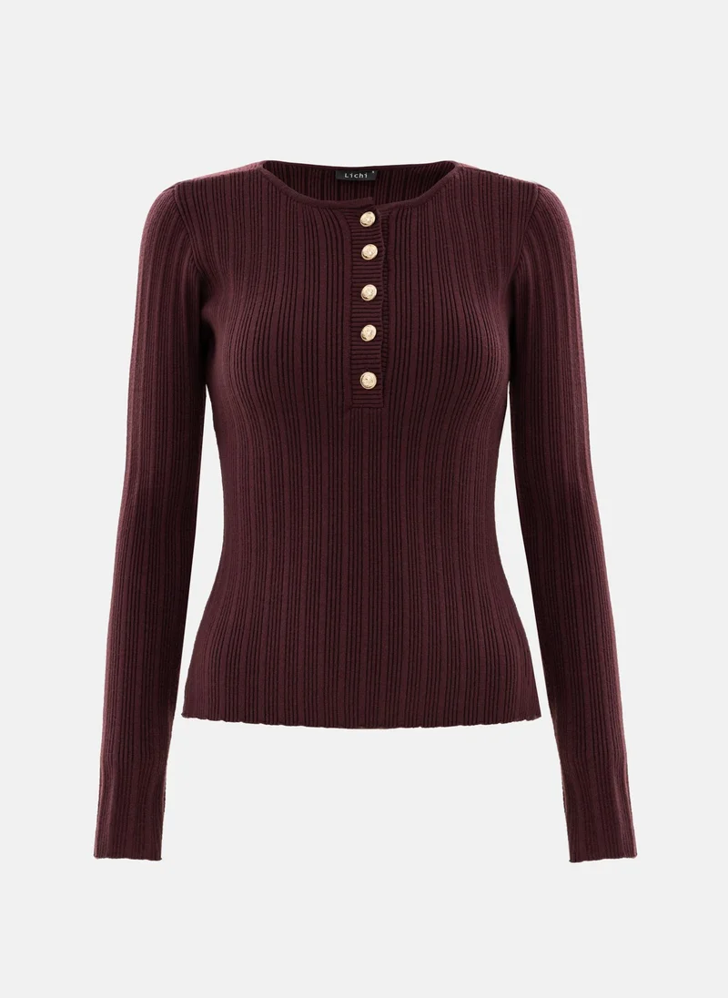 Lichi Textured knit jumper with large buttons