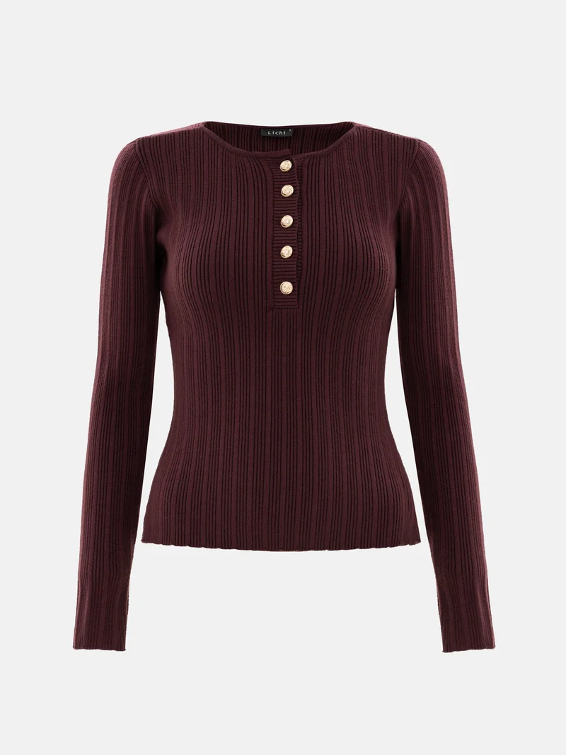 Lichi Textured knit jumper with large buttons