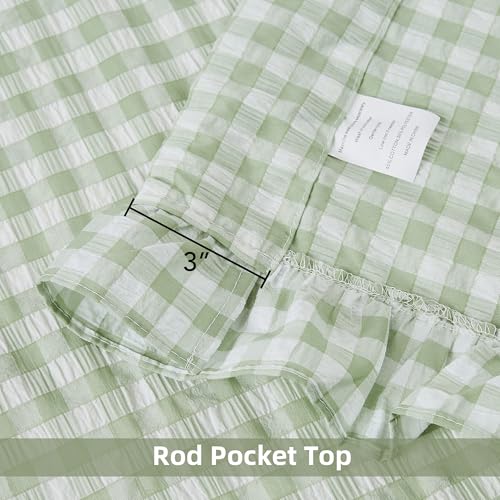 ZJDECOR 90 Inches Buffalo Plaid Curtain Panels for Kidsroom,Sage Green Farmhouse Not-See-Through Sheer Ruffle Drapes,Shabby Chic Window Treatment for Bedroom Living Room,Rod Pocket,40" Wx90 Lx2 - Image 5