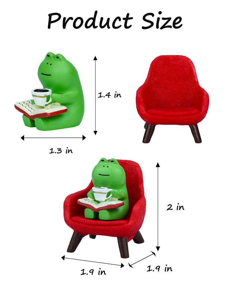 Mevodeata Cute Mini Frog Figurine with Small Sofa Resin Frog Figure for Office Home Decor - Cute Frog Gift for Frog Lovers (Red Sofa) - Image 2