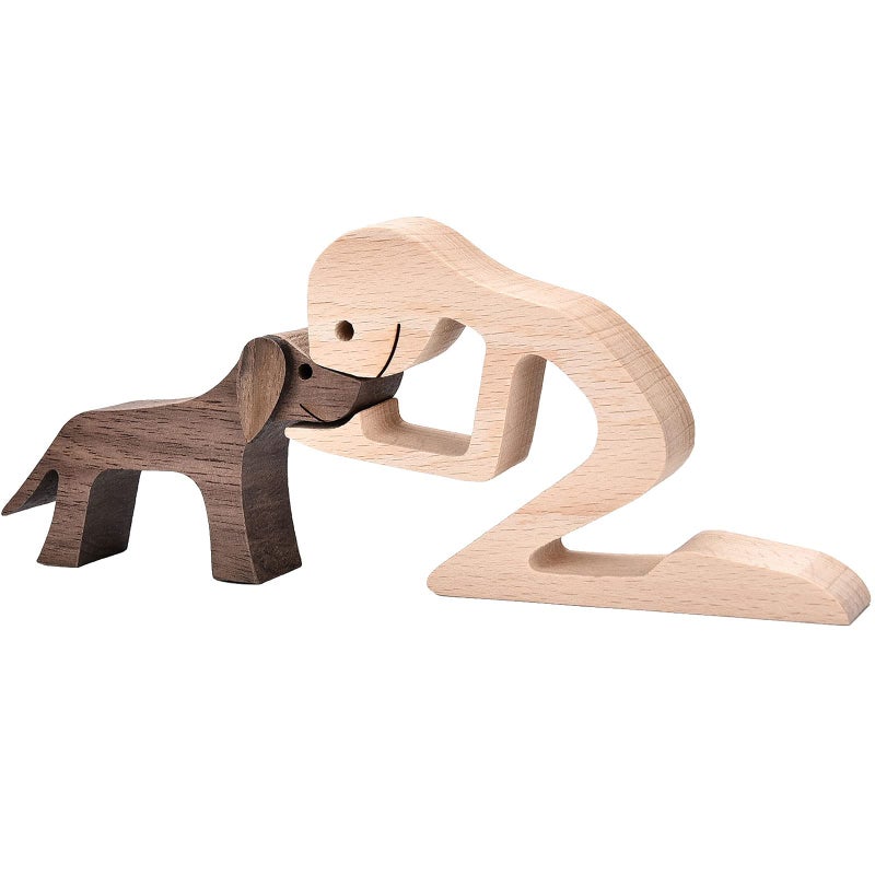KINGNOW KINGNOW Figurines Home Decor Wooden Sculpture Men and Dog Two Piece Decor Home Gifts  - Image 1