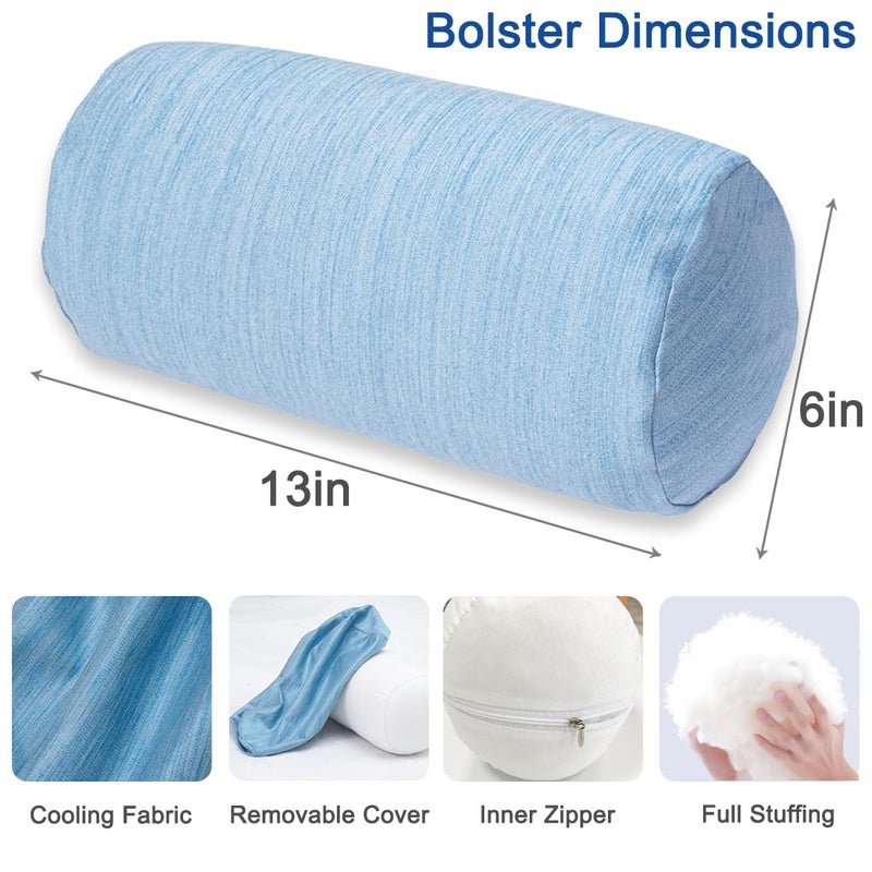 1 MIDDLE ONE Round Cylinder Bolster Pillow with Removable Cooling Cover, Tube Roll Cervical Pillow for Head, Neck, Back and Legs Support, 13"x 6", Blue - Image 2