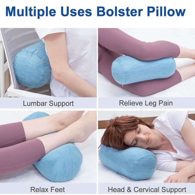 1 MIDDLE ONE Round Cylinder Bolster Pillow with Removable Cooling Cover, Tube Roll Cervical Pillow for Head, Neck, Back and Legs Support, 13"x 6", Blue - Image 3