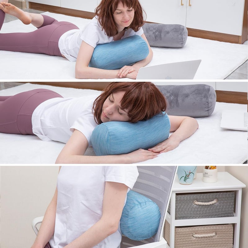 1 MIDDLE ONE Round Cylinder Bolster Pillow with Removable Cooling Cover, Tube Roll Cervical Pillow for Head, Neck, Back and Legs Support, 13"x 6", Blue - Image 4