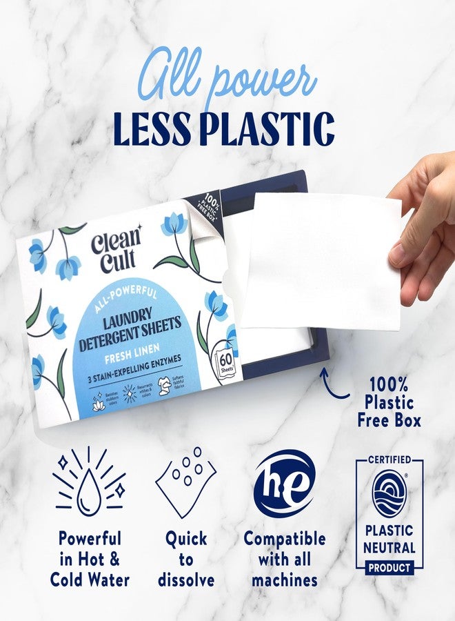 Cleancult Laundry Detergent Sheets - Resealable Box - 3 Stain Fighting Enzymes - Fresh Linen - 60 Loads - Free of Harsh Chemicals - No Mess - No Plastic Waste - Image 3