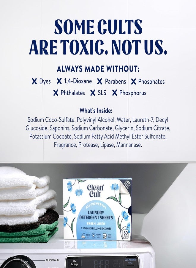 Cleancult Laundry Detergent Sheets - Resealable Box - 3 Stain Fighting Enzymes - Fresh Linen - 60 Loads - Free of Harsh Chemicals - No Mess - No Plastic Waste - Image 4
