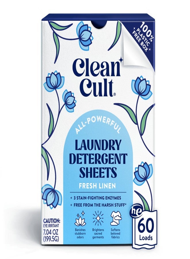Cleancult Laundry Detergent Sheets - Resealable Box - 3 Stain Fighting Enzymes - Fresh Linen - 60 Loads - Free of Harsh Chemicals - No Mess - No Plastic Waste - Image 1
