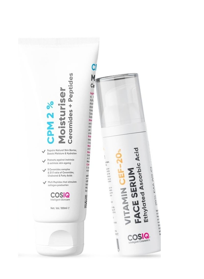 CosIQ Cos-IQ Glow & Protect Skincare Kit | 2% Ceramides moisturiser 100ml, 20% Vitamin C Serum 30ml & Sunscreen Spf50 30ml | Premium Gift Set for Women & Men | Barrier Repair Moisturizer for All Skin Types - Image 3