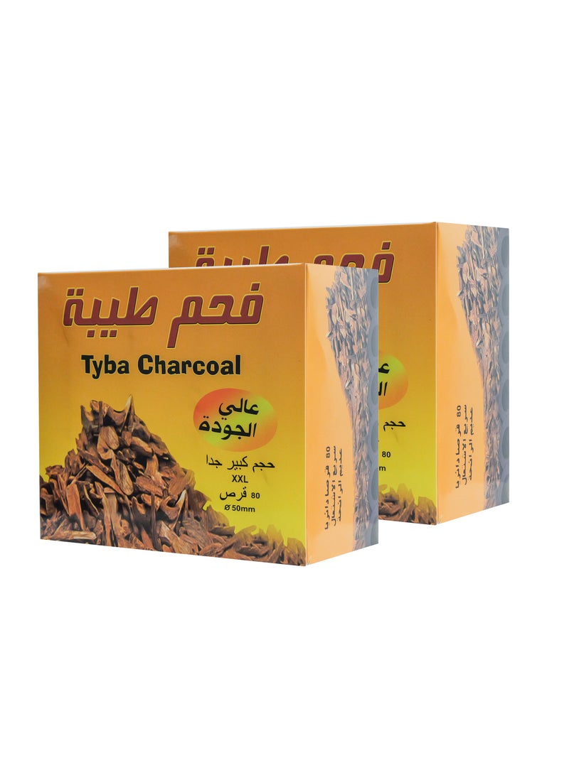 طيبة فحم بخور جامبو – حجم كبير 50 ملم، سريع الاشتعال، عديم الرائحة، جودة ممتازة، حرارة ثابتة ومناسب جداً للعود والبخور – 2 علبة × 80 قرص (إجمالي 160 قرص) - Image 1