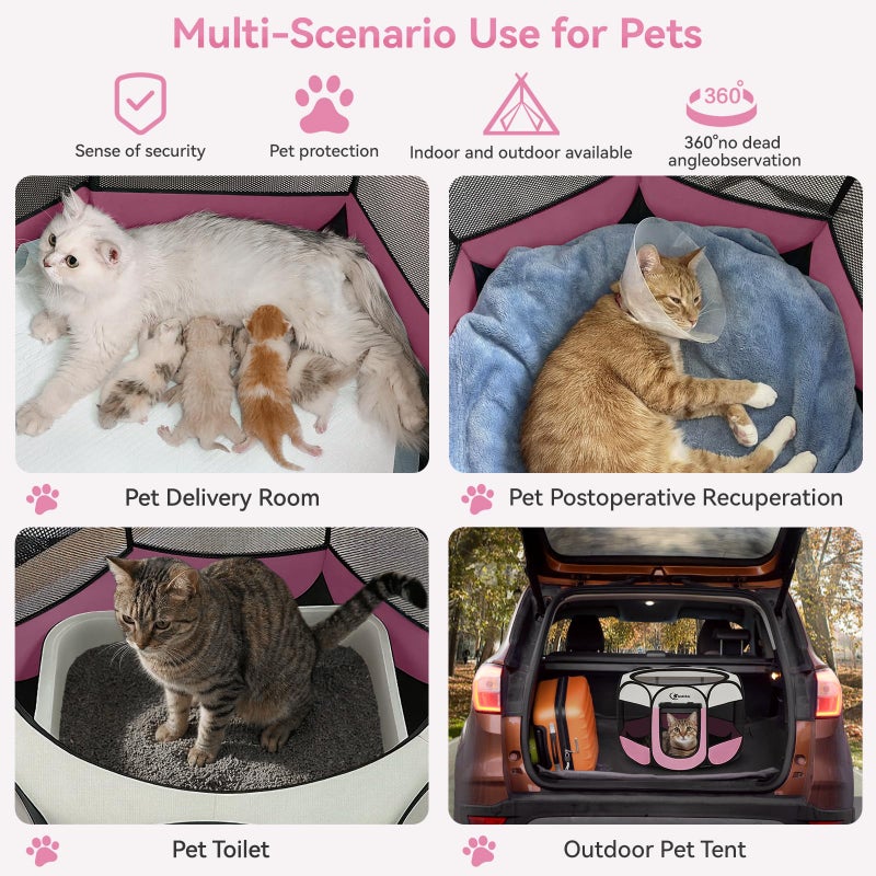 Siedihit Pink Dog Cat Playpen, Puppy Pet Playpen Indoor for Small Dog Crate Tent Cage Outdoor, Portable Pop Up Dogs Enclosure Kennel with Carrying Case for Dogs/Cats/Rabbits - Image 3