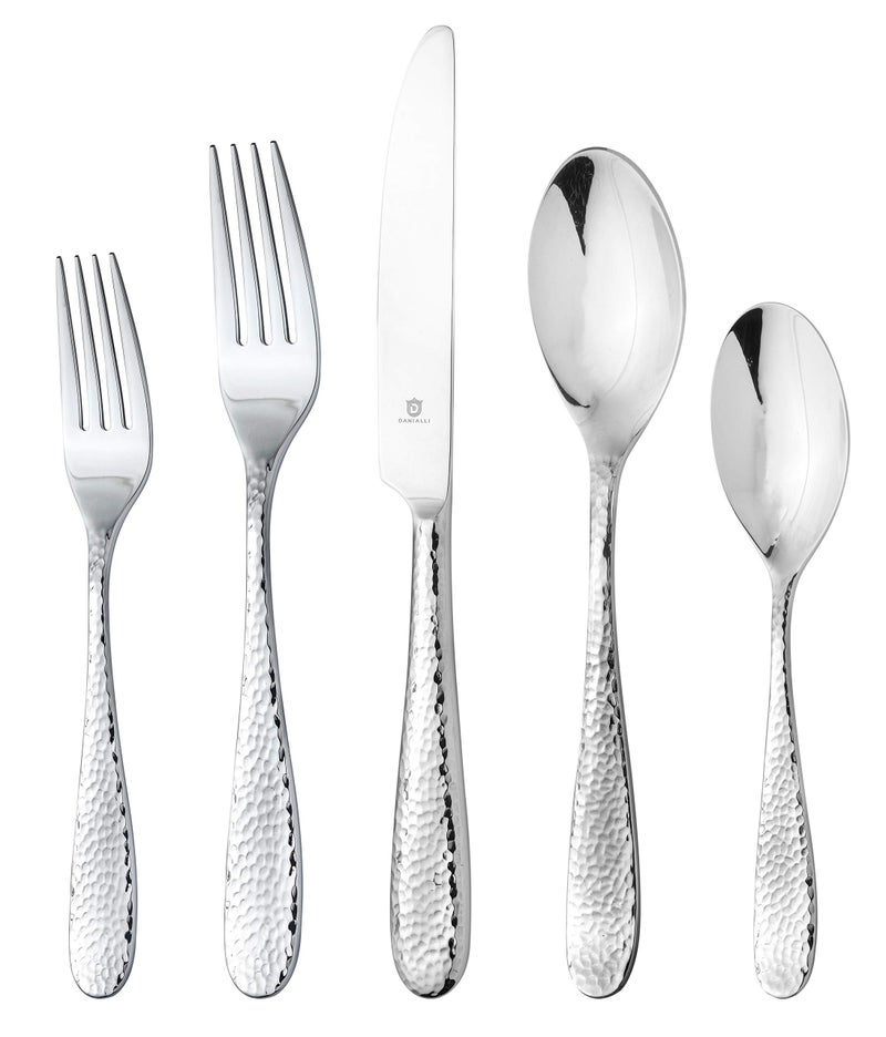 Danialli Premium 1810 Stainless Steel Flatware  Fidenza Fidenza Hammered Marettimo Marettimo Hammered and Mezzano Engraved collections 30Piece Fidenza Hammered