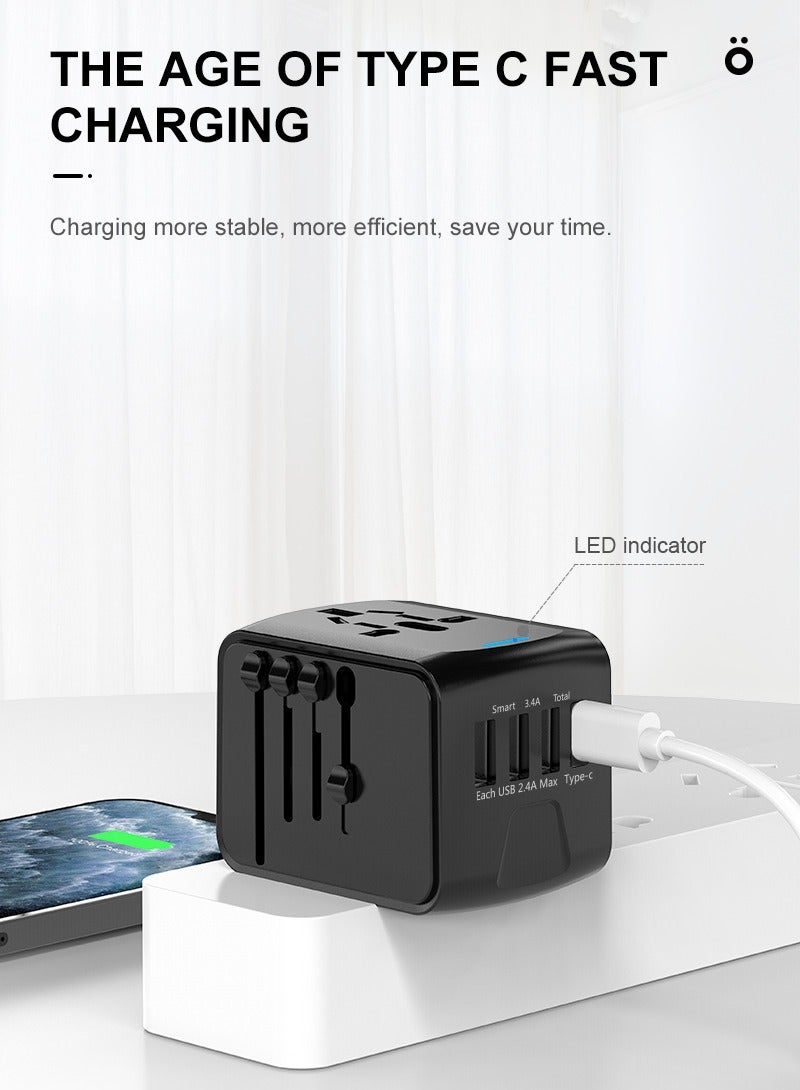Captaintech Universal Travel Adapter with Multi-USB and Type-C Port with Overcurrent Protection - Image 4