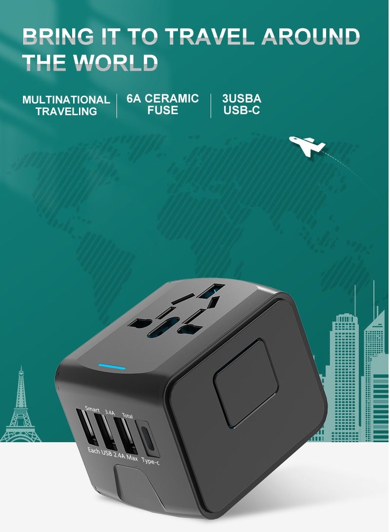 Captaintech Universal Travel Adapter with Multi-USB and Type-C Port with Overcurrent Protection - Image 3
