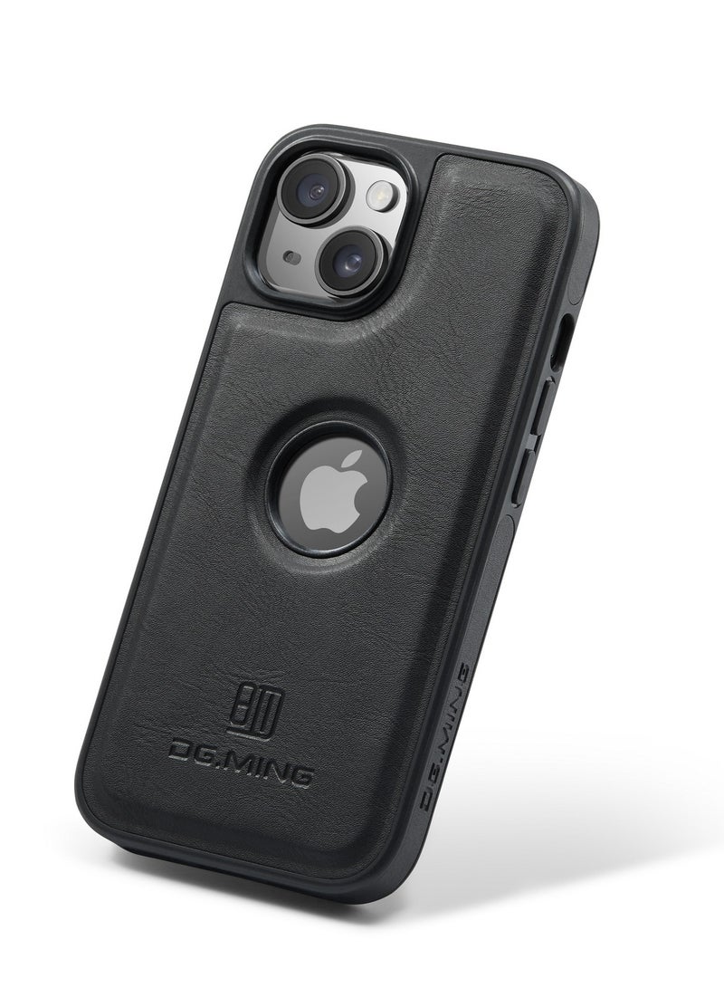 DGMING Case Cover Premium Leather Back with Logo CutOut Shockproof Compatible with Iphone 15 (Black)  - Image 1