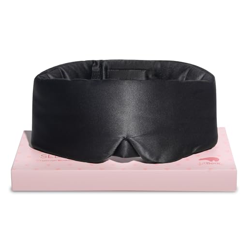 LitBear Silk Sleep Mask for Side Sleeper, Eye Mask Sleeping for Women Men 100% 22 Momme Pure Mulberry Silk, Face-Hugging Padded Eye Cover for Sleeping with Adjustable Band (Black) - Image 1
