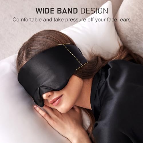 LitBear Silk Sleep Mask for Side Sleeper, Eye Mask Sleeping for Women Men 100% 22 Momme Pure Mulberry Silk, Face-Hugging Padded Eye Cover for Sleeping with Adjustable Band (Black) - Image 4