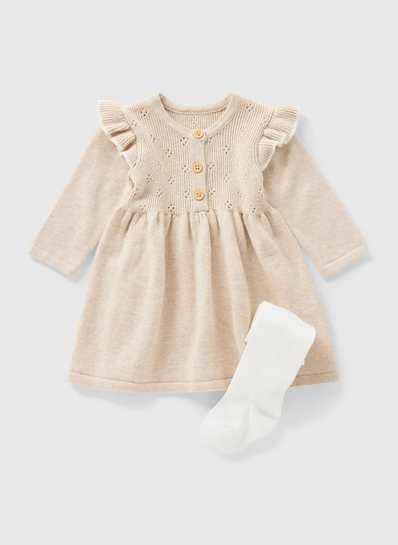 Matalan Baby Ecru Knit Dress & Tights Set