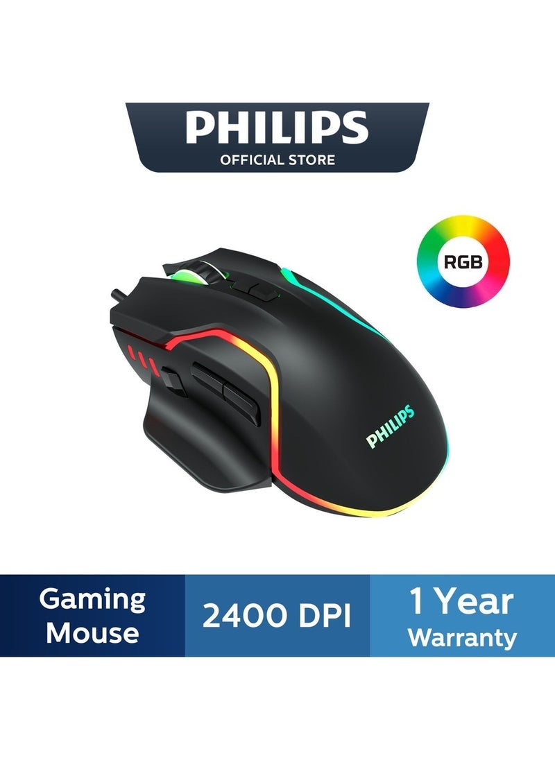 Philips - Gaming Mouse 2400DPI Optical Wired Gaming Mouse RGB Lighting Effect SPK9525 - Image 1