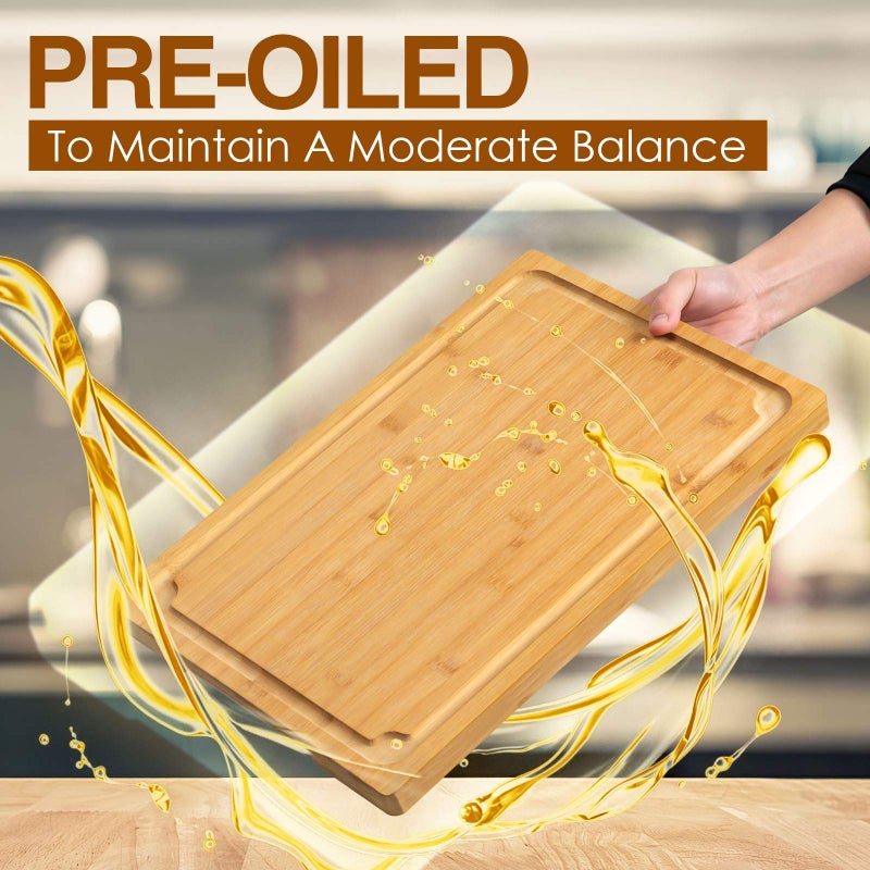 Empune Extra Large Cutting Board, 17.6" Bamboo Cutting Boards for Kitchen with Juice Groove and Handles Kitchen Chopping Board for Meat Cheese board Heavy Duty Serving Tray, XL, Empune - Image 5