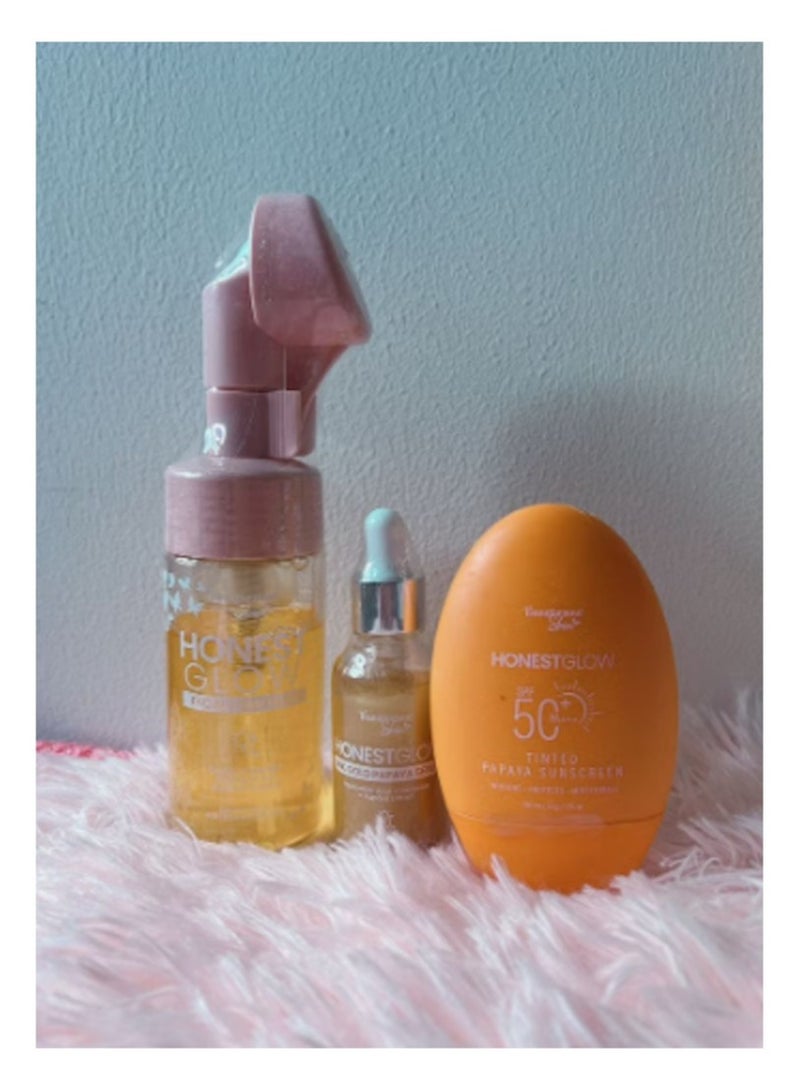 Transformed Skin Honest Glow Kojic Papaya Soap Plus Foamwash And Serum
