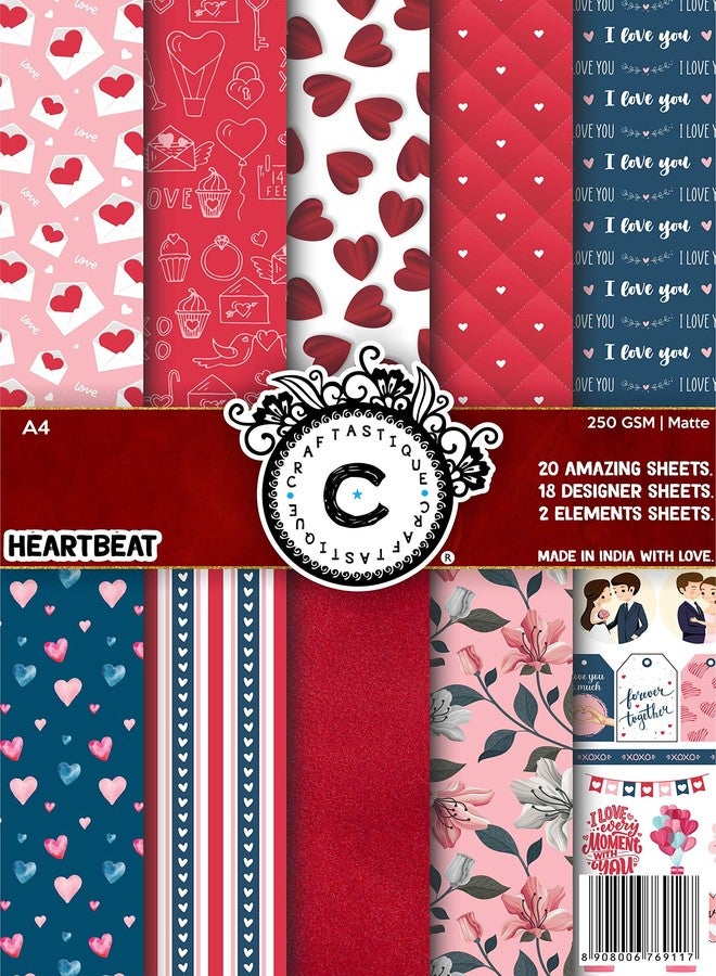 Craftastique 250 GSM Heartbeat Love Scrapbooking Paper-pack (Multicolour, 20 Sheets, A4) - Image 1