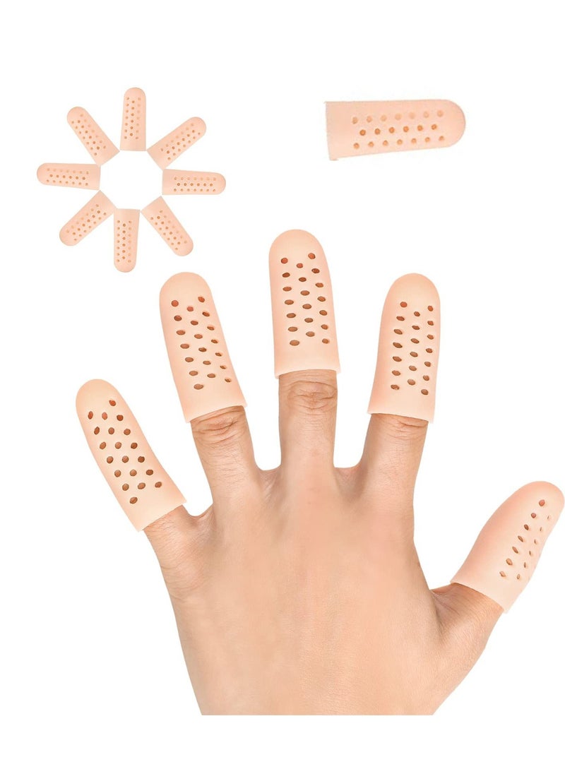 Y&D 14 Pcs Gel Finger Cots Protector Support Sleeves Great for Trigger Fingertips Protective Cushion Moisture-Wicking Beige  - Image 1