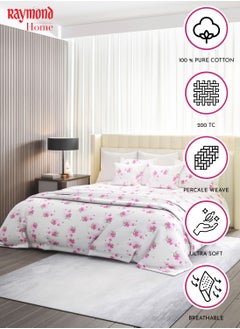 Raymond Raymond Home King Flat Sheet Bedsheet 200 Thread Count Luxirious 100% Long Staple Cotton Bedding Printed Sateen Percale Bed Linen with 2 Pillow Case - Pink (274 * 274 CM)  - Image 5