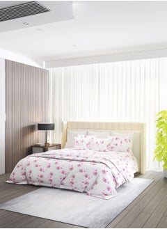 Raymond Raymond Home King Flat Sheet Bedsheet 200 Thread Count Luxirious 100% Long Staple Cotton Bedding Printed Sateen Percale Bed Linen with 2 Pillow Case - Pink (274 * 274 CM)  - Image 1