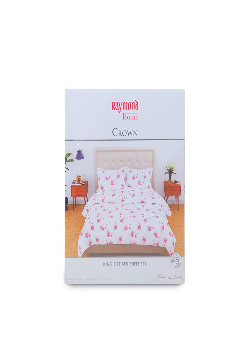 Raymond Raymond Home King Flat Sheet Bedsheet 200 Thread Count Luxirious 100% Long Staple Cotton Bedding Printed Sateen Percale Bed Linen with 2 Pillow Case - Pink (274 * 274 CM)  - Image 4
