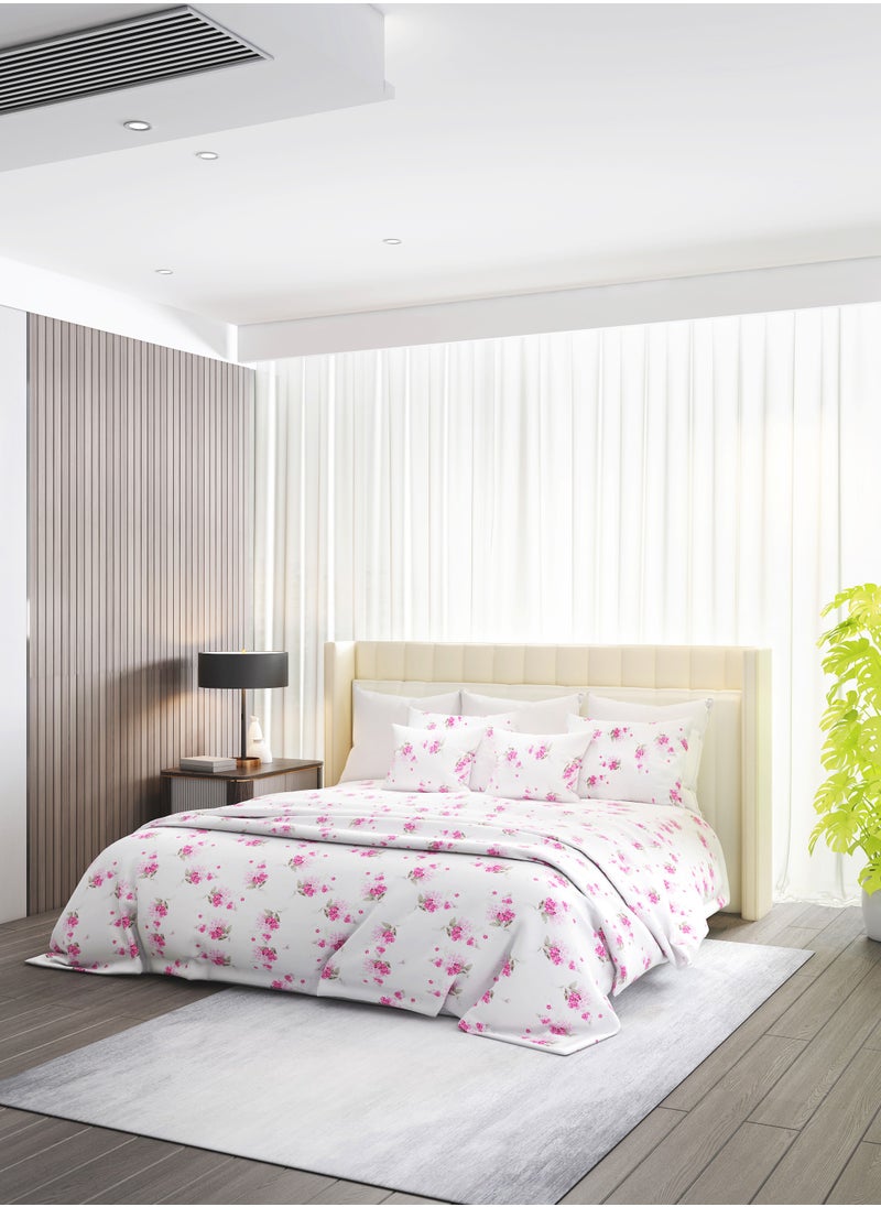 Raymond Raymond Home King Flat Sheet Bedsheet 200 Thread Count Luxirious 100% Long Staple Cotton Bedding Printed Sateen Percale Bed Linen with 2 Pillow Case - Pink (274 * 274 CM)  - Image 1