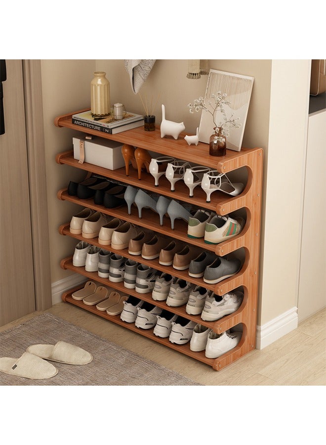 موندا رف أحذية من الخيزران الطبيعي مكون من 6 طبقات، رف أحذية بمقبض محمول يوفر المساحة، منظم تخزين خشبي قائم بذاته للمدخل وغرفة المعيشة وغرفة النوم - Image 1