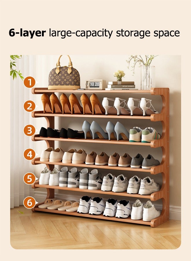 موندا رف أحذية من الخيزران الطبيعي مكون من 6 طبقات، رف أحذية بمقبض محمول يوفر المساحة، منظم تخزين خشبي قائم بذاته للمدخل وغرفة المعيشة وغرفة النوم - Image 2