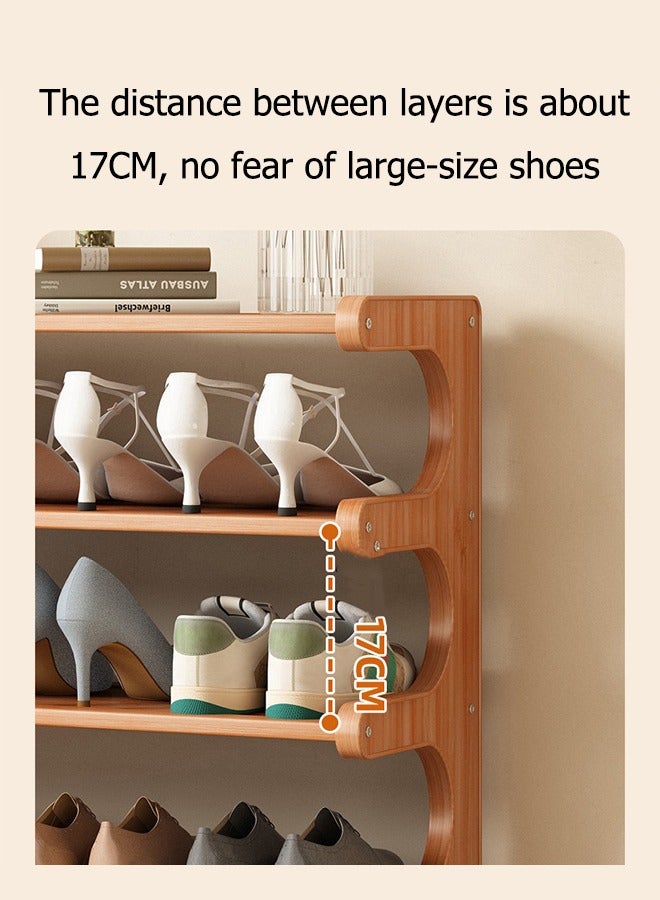 موندا رف أحذية من الخيزران الطبيعي مكون من 6 طبقات، رف أحذية بمقبض محمول يوفر المساحة، منظم تخزين خشبي قائم بذاته للمدخل وغرفة المعيشة وغرفة النوم - Image 3