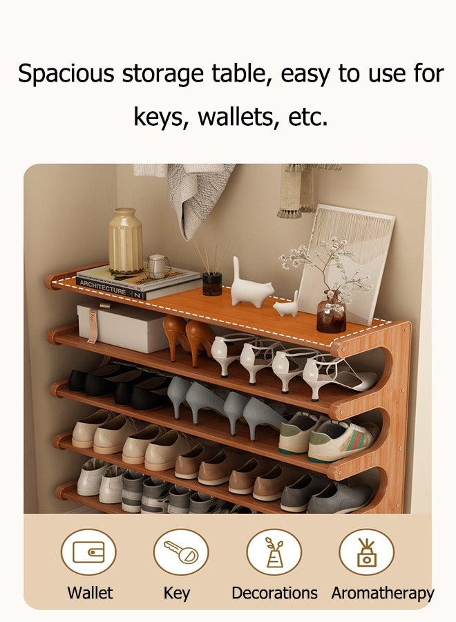 موندا رف أحذية من الخيزران الطبيعي مكون من 6 طبقات، رف أحذية بمقبض محمول يوفر المساحة، منظم تخزين خشبي قائم بذاته للمدخل وغرفة المعيشة وغرفة النوم - Image 4